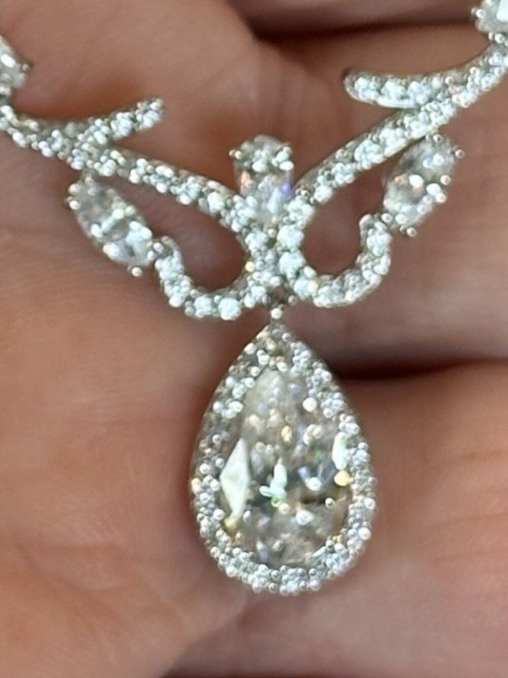 Sterling Silver Swarovski Crystal Pendant Necklace 17” Glass Pearl Bead NWT $525 - Picture 3 of 8